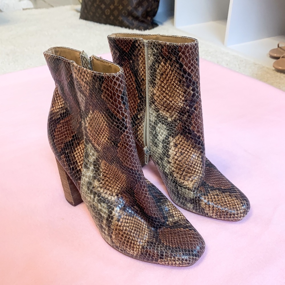 Snake skin heeled booties